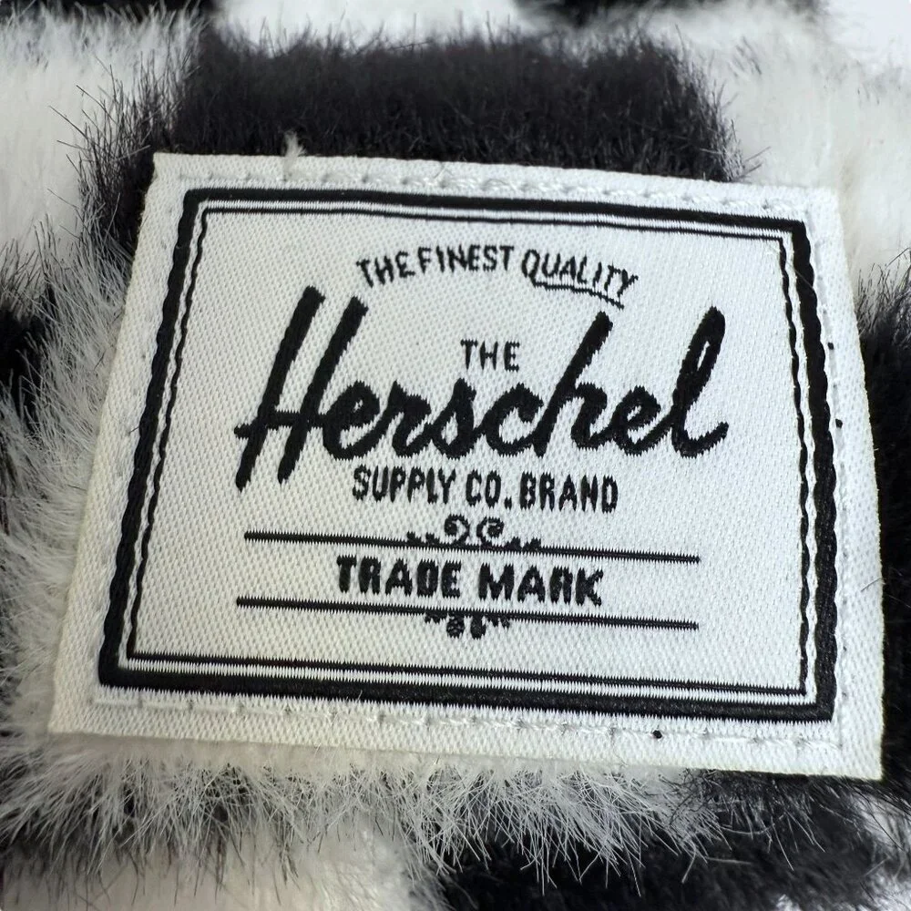 HERSCHEL Polson Faux Mohair Beanie Black White Hat Checkerboard Harlequin